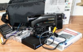 Collection of Camera Equipment, comprising a Panasonic VHS movie camera with accessories and carry