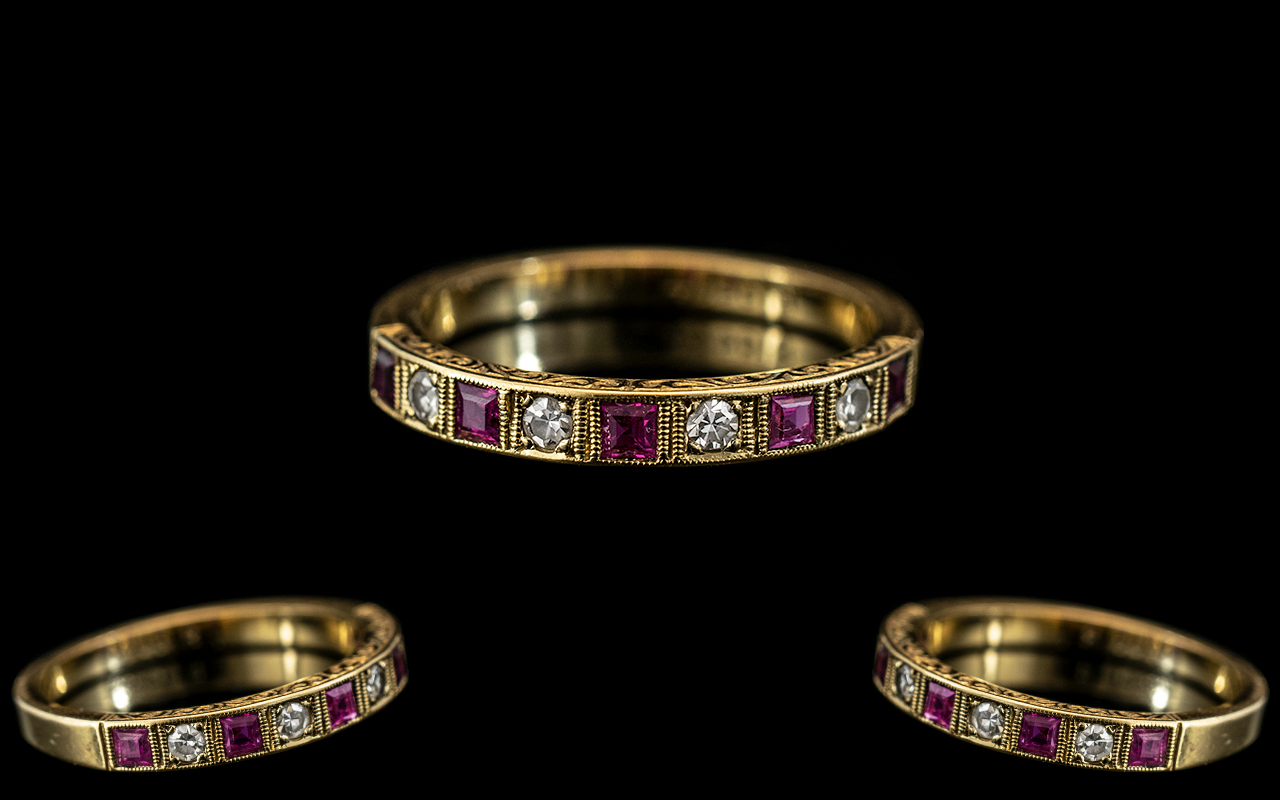 Ladies 18ct Gold - Attractive Ruby and Diamond Set Ring, Marked for 18ct.