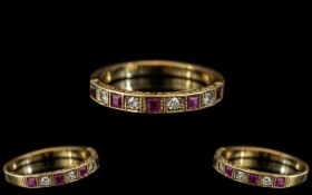 Ladies 18ct Gold - Attractive Ruby and Diamond Set Ring, Marked for 18ct.