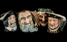 A Collection of Four Royal Doulton Character Jugs, to include Sancho Panca, D6456, Henry VIII C6642,