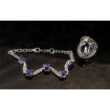 Rose De France Amethyst (8cts) sterling silver ring, sterling silver bracelet size 7.5 Inches.