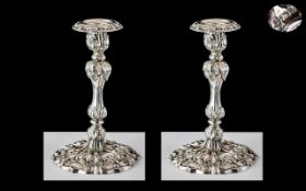 Late Victorian Period Stunning Pair of Sterling Silver Candlesticks of Small Proportions.