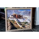 Tibetan Oil Painting depicting Lhaso, capital of Tibet. Artist Ziu Yong. Large oil on board,