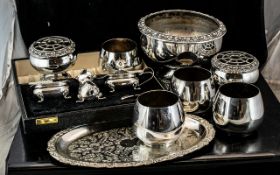 Collection of Silver Plated Items, including a 9'' Oval Tray, a 6'' diameter footed bowl, two