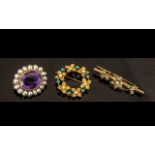 Victorian Period 1837 - 1901 A Fine Trio of 9ct Gold Stone Set Brooches. Comprises 1/ A Small