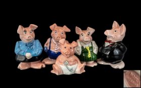 Full Set 5 Wade Nat West Pigs - Piggy Banks with original stoppers. Perfect Condition. Collection of