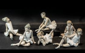 Collection of Nao by Lladro Ballerina Figures, comprising six ballerinas in tutus, in various poses,