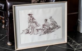 A Russell Flint Signed Print 'Group of Idlers' blind embossed stamp and signed. Measures 20'' x