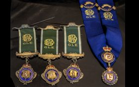 Collection of Silver Masonic Medals. Collection of Solid Silver Masonic Medals with Ribbons.