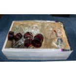 Large Box of Assorted Glassware, including 13 champagne flutes, 6 large and 6 smaller wine glasses,