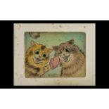 Louis Wain 1860-1939 'Cat Fight' original watercolour and pencil on paper, signed Louis Wain,