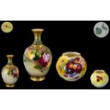 Royal Worcester Small Hand Painted Fruits Vases - Signed Kitty Blake,