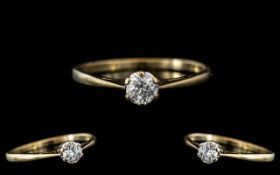 Ladies - Attractive 9ct Gold Single Stone Diamond Ring, Full Hallmark to Interior of Shank.