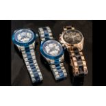 Three Gentlemen's Fashion Watches, comprising two blue and chrome watches,