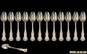 Early Victorian Period Superb Set of 12 Kings Pattern Sterling Silver Large Table Spoons, all in