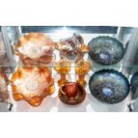 Collection of Carnival Glass Items, comprising 2 x 8" diameter fluted Hobstar Arches Marigold bowls,