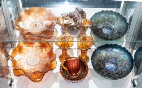 Collection of Carnival Glass Items, comprising 2 x 8" diameter fluted Hobstar Arches Marigold bowls,