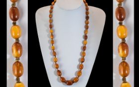 Early 20th Century Superb Graduated Butterscotch Amber Beaded Necklace. Excellent Colour and Grain.
