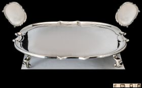 1930's Excellent Quality Sterling Silver Footed Salver / Tray of Square Shaped Form.