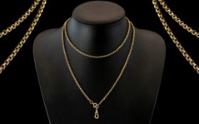 Edwardian Period Good Quality 9ct Gold Long Chain, Marked for 9ct. All Aspects of Condition