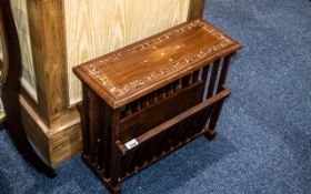 Mahogany Inlaid Side Table, with magazine rack. Measures Length 20.5'', width 10'', height 17''.