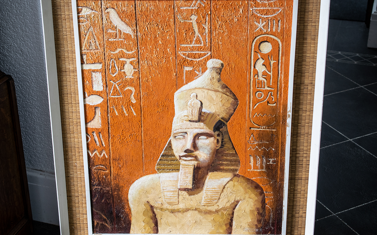 Large Oil on Board Depicting an Image of Tutankhamun, signed to bottom right B H Sowerby, - Image 2 of 2