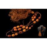 Wonderful 1920's - Ladies Long Amber Beaded Necklace with Tassel Drop. Wonderful Colour, Grains,