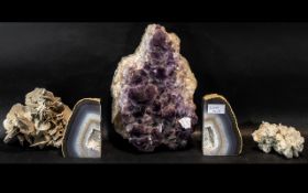 A Collection of Crystal Ornaments, including two small Geodes, and amethyst geode,