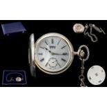 Bernex - Millennium Sterling Silver Demi-Hunter Pocket Watch and Attached Sterling Silver Albert