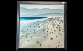 Adam Barsby Painting, contemporary artwork signed to bottom right, depicting a crowded beach scene.