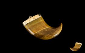 Tiger Tooth - Banded Agate Shaped Pendant with 9ct Gold Mount. Fully Hallmarked for 9.375.