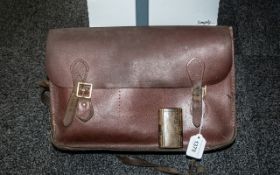 Vintage Brown Leather Satchel, 15" x 10", with shoulder strap, together with a Victorian snuff box.