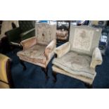Pair of Antique Upholstered Armchairs, mahogany frames with carved cabriole legs and ball and claw