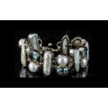 Blue Topaz Biwa Pearl & White Sterling Silver Bracelet, 25 cts in total. Please See Photo. With