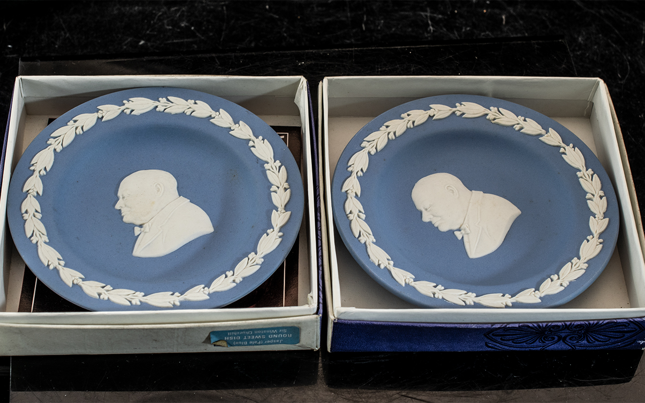 Blue Jasper Pair of Round Dishes of Sir Winston Churchill.