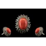Mid Century Coral Ring In Silver.
