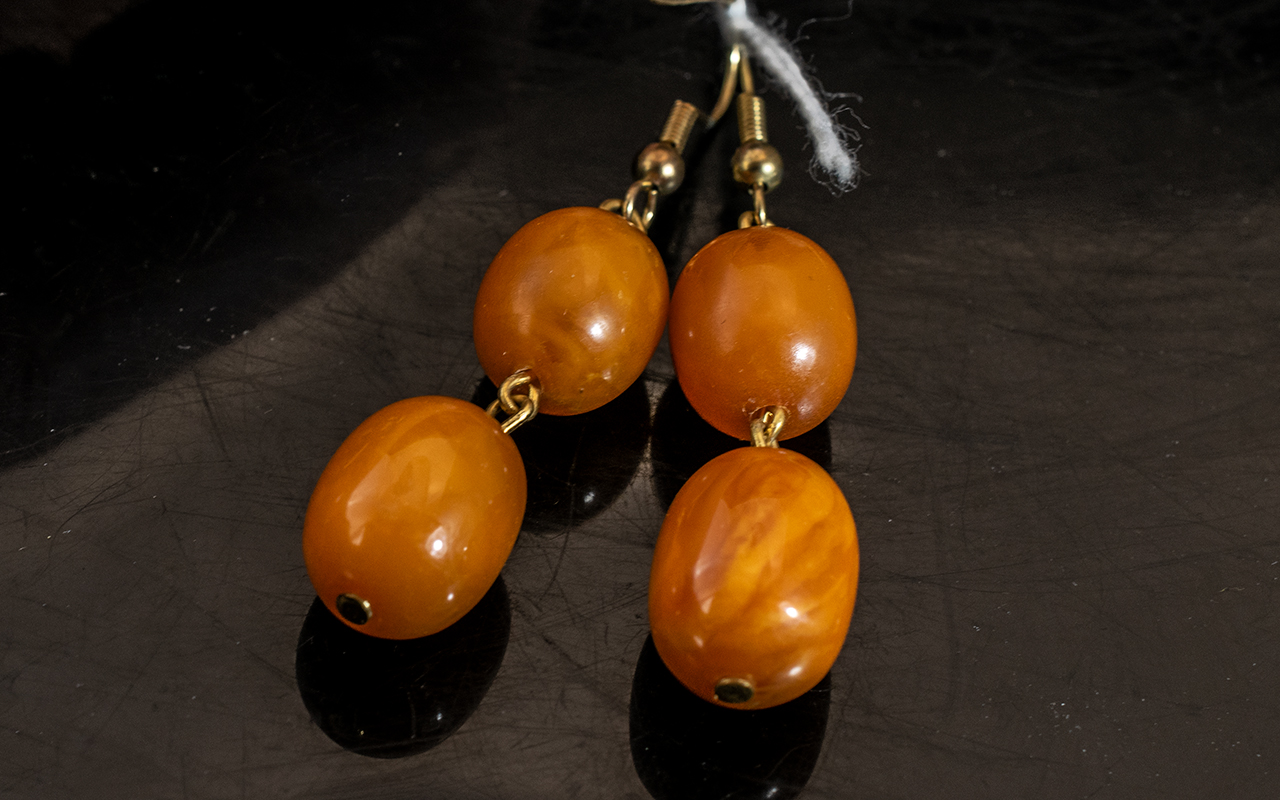 Butterscotch Yellow Amber Drop Earrings, graduated, double drop, oval bead amber,