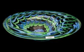 Italian Style Glass Bowl with green and blue swirl decoration. Diameter 16 inches.