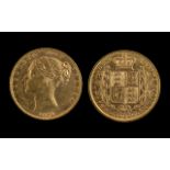 Queen Victoria 22ct Gold Shield Back Young Head Full Sovereign - Date 1871, London Mint, Die