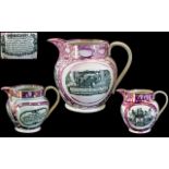 Sunderland Lustre - 19th Century Fine Trio of Large Jugs.