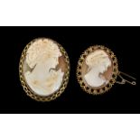 Ladies 9ct Gold - Attractive / And Well Carved Oval Shell Cameo,