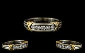 18ct Gold Ladies Diamond Ring, Modern Design With 5 Channel Set Round Brilliant Cut Diamonds,