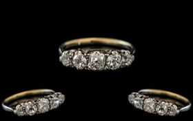 Ladies - Superb 1920's Platinum 5 Stone Pave Diamond Set Ring, Gallery Setting.