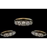 Ladies - Superb 1920's Platinum 5 Stone Pave Diamond Set Ring, Gallery Setting.