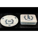 Embossed Queens ware - Queens Coronation 1953 Pale Blue on White 2 Pieces Round Tray, 3 Slots, The