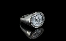 Solid Silver Signet Ring. Signet Ring In Solid Silver Ring, Size U 1/2. Please See Photo.