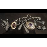 Small Mixed Lot of Jewellery, to include a Marcasite Tibetan style brooch, pair of Marcasite drop