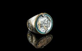 A Bradford Exchange Silver Ring, marked Indian Head Nickel, honouring the American West. Gross