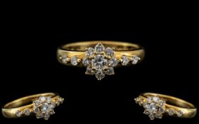 Ladies 18ct Gold - Attractive Diamond Set Dress Ring. Marked 18ct to Interior of Shank.