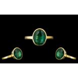 Ladies 14ct Yellow Gold - Pleasing Single Stone Emerald Set Ring. Marked 14ct to Interior of